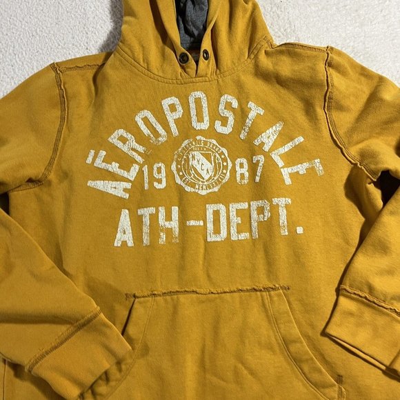 Aeropostale Hoodie Mens Medium Yellow Pullover Graphic Logo New York City - Picture 3 of 9